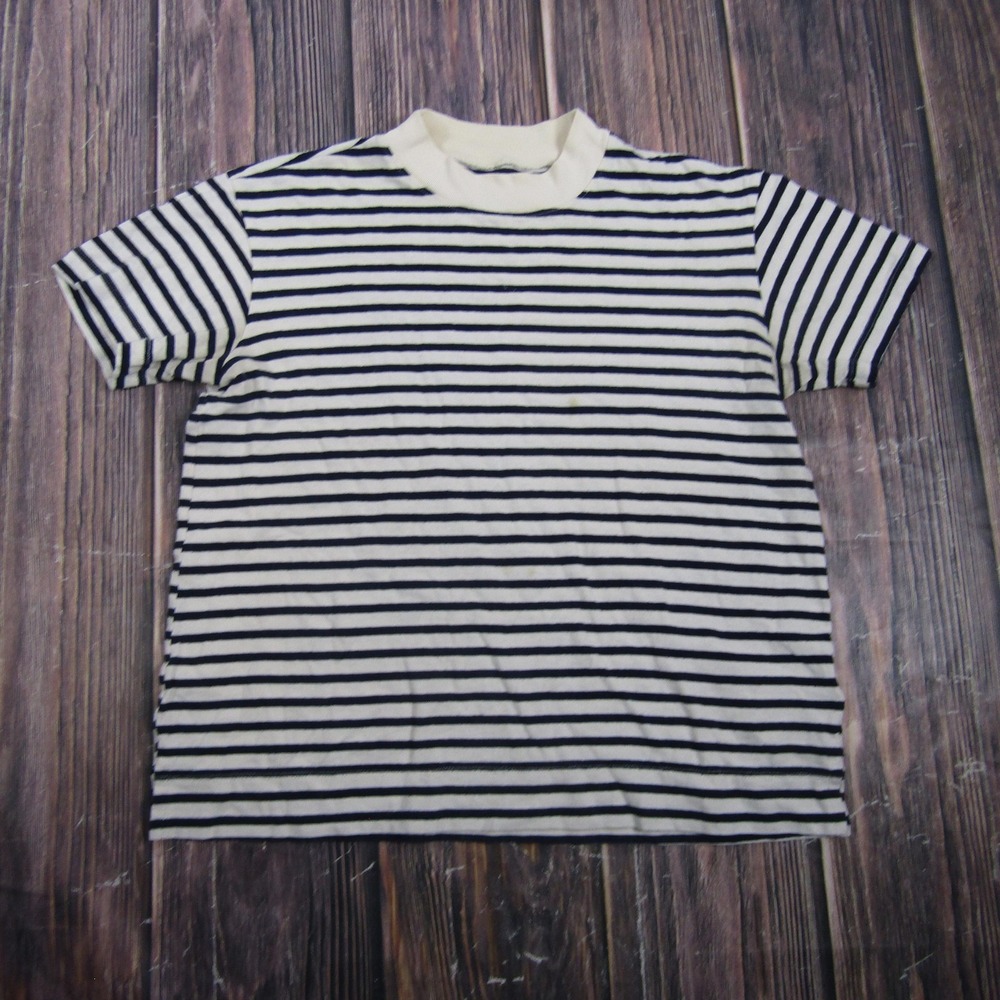 Rivet & Thread Womens Medium Blue White Striped T Shirt Crew Neck USA Cotton